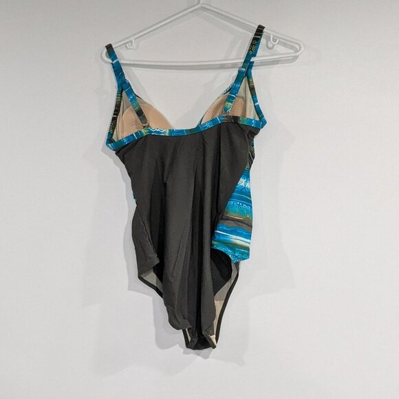 Christina One Piece Swimsuit Olive Green Blue Gold Size 10 - Picture 2 of 3